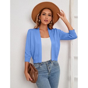 Clearlove Women's 3/4 Sleeve Open Front Cropped Cardigan Sweater Lightweight Knit Short Shrugs - 1 of 4