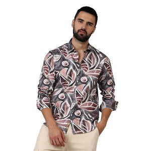 Campus Sutra Men Men's Charcoal Grey & Mocha Brown Marble Foliage Shirt - 1 of 3