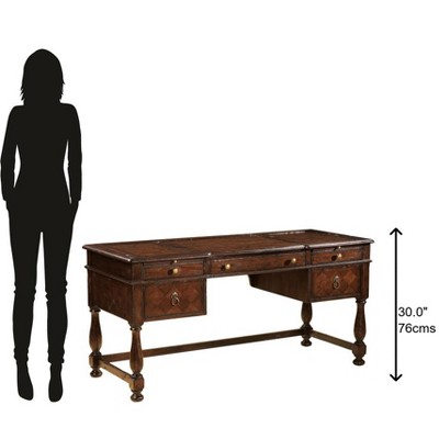 Traditional Antique Brown Home Office Desk with 5 Drawers