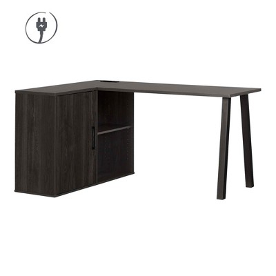 Zolten Desk L Shaped Gray Oak - South Shore: Sturdy Corner Workstation with Power Bar & Storage Cabinet