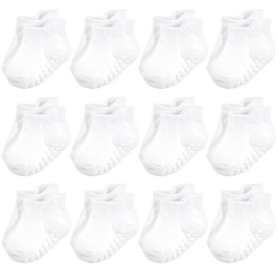 Hudson Baby Unisex Baby Non-Skid No-Show Socks, White, 0-6 Months