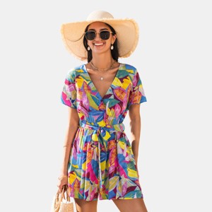 Women's Vibrant Tropical Print Wrap Dress for Beach Getaways - Cupshe - 1 of 4