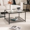 Costway Glass Coffee Table 27.5 Inch 2-Tier Square with Mesh Shelf Living Room Grey/Transparent - 2 of 4