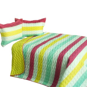 Slickblue Full/Queen 3PC Quilt Set, Handmade Vermicelli-Quilted, TC Fabric, Patchwork Design, 3 Colors - 1 of 4