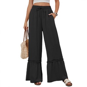 Coolmee Women Casual Pants Wide Leg Trousers High Waisted Pant Fashion Tiered Ruffle Vacation Outift - 1 of 3