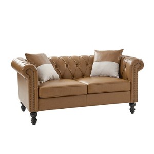 Miguel 62.2" Wide Leather Sofa With Solid Wood Legs| ARTFUL LIVING DESIGN - 1 of 4