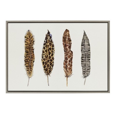 Kate and Laurel Sylvie African Feathers Framed Canvas by Maja Mitrovic of Makes My Day Happy, 23x33, Gray