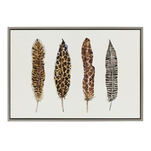 Kate and Laurel Sylvie African Feathers Framed Canvas by Maja Mitrovic of Makes My Day Happy, 23x33, Gray - 1 of 4