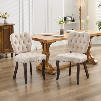 DOMETOUR Fabric Dining Chair Vintage Tufted Upholstered Set of 2