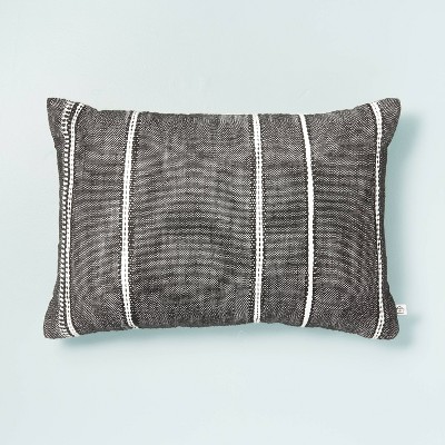 14" x 20" Stripe Pattern Throw Pillow Dark Gray/White/Beige - Hearth & Hand™ with Magnolia