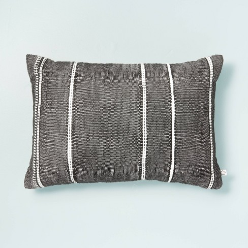 14" x 20" Stripe Pattern Throw Pillow Dark Gray/White/Beige - Hearth & Hand™ with Magnolia - image 1 of 4