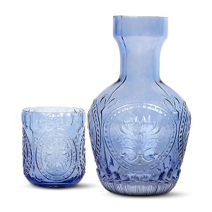 Elle Decor 2-Piece Carafe Set, Bedside Night Water Carafe, Glass Pitcher and Cup that Doubles as a Lid, Perfect for Desktop/Shelf (Blue) - 1 of 4