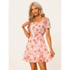 Allegra K Women's Regular Fit Floral Print Square Neck High Waist Summer Mini Dress - 2 of 4
