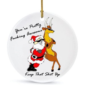 Lomsoe Funny Christmas Ceramic Ornament Santa and Deer Hanging Ornament Home Decor Christmas Ornament Christmas Tree Hanging Ornament Christmas Gift - 1 of 1