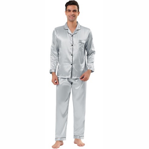 Tatt 21 Men's Satin Pajama Sets Long Sleeves Button Down Nightwear  Sleepwears Loungewear Pjs Silver Gray Small : Target