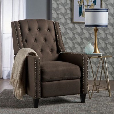 Mid Century Modern Fabric Wooden Back Recliner Chair for Adults, CENGHU Upholstered Single Sofa Chair with Nailhead Accents, Chesterfield Sofa Chair