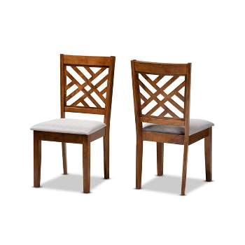 2pc Caron Fabric Upholstered and Wood Dining Chair Set Walnut/Brown - Baxton Studio