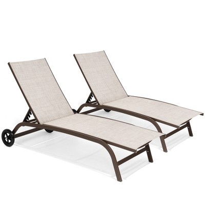 Pellebant Outdoor Living Cart Wheel Chaise Lounge Chair Pool Lounger with Adjustable Back