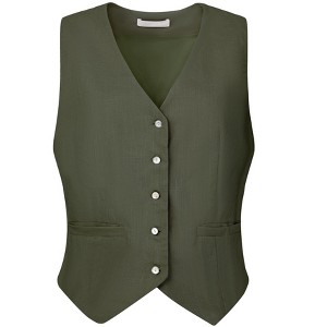 INSPIRE CHIC Women's Linen Sleeveless Button Down V Neck Waistcoat Vest - 1 of 4
