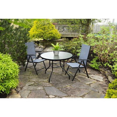 Black Steel Round Patio Dining Table with Wavy Glass Top
