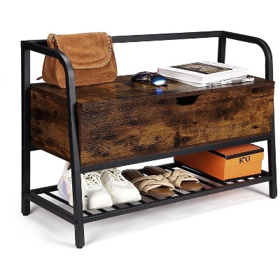 Shoe Storage Bench, Vintage Entryway Storage Bench with Storage Box, Shoe Rack with Hidden Compartment, Shoe Bench Organizer ,Rustic Brown