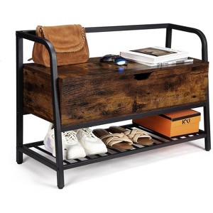 Shoe Storage Bench, Vintage Entryway Storage Bench with Storage Box, Shoe Rack with Hidden Compartment, Shoe Bench Organizer ,Rustic Brown - 1 of 4