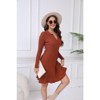 WhizMax Women's 2024 Long Sleeve Mini Sweater Dress V Neck Ribbed Knit A Line Pleated Swing Short Dresses - 4 of 4