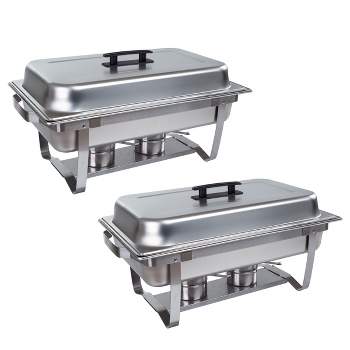 Classic Cuisine Chafing Dish 9 Quart Stainless Steel Buffet Set - Includes Food Pan, Water Pan, Cover, Chafer Stand and Fuel Holders - Set of Two