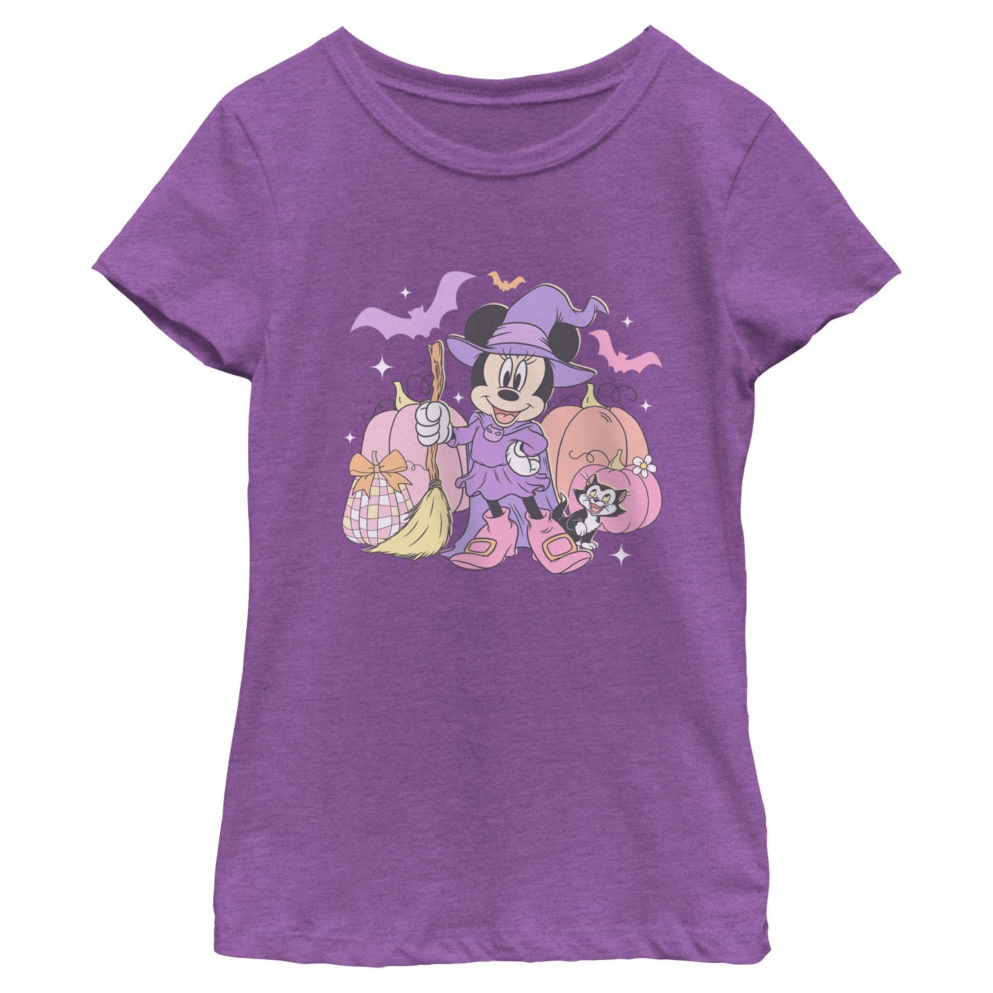 Футболка Mickey Mouse & Friends Minnie Mouse Halloween Witch Costume Bow Pumpkins T Shirt - Purple Berry для девочек, цвет: Фиолетовый — фото 1