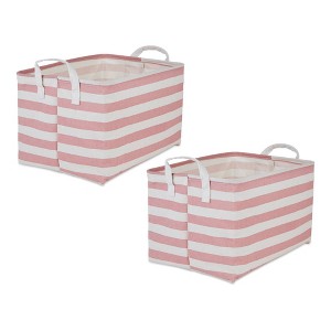 Design Imports Set of 2 Rectangle XL 12.5 x 17.5 x 10.5 Pe Coated Cotton Poly Laundry Bins Stripe Rose: Polyester Laundry Basket - 1 of 4
