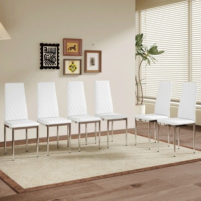 Set of 6 PU Leather Dining Chairs with Diamond-Patterned Backrest, Padded Seat, and Sturdy Metal Legs for Dining Room or Kitchen-Coolbibila