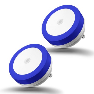 DORESshop 2-Pack 0.6W Plug-in Light Sensor Night Lights, White Housing, Blue Light with Blue Shade