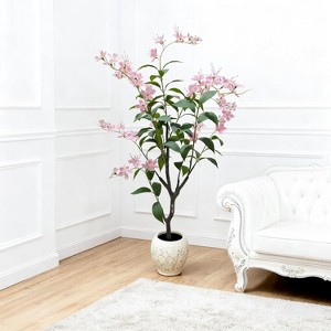6FT Artificial Jasmine Tree for Home Decor, Outdoor Pink Fake Flowers, Fake Plants, Bonsai Tree, Model Trees, Faux Tree for Living Room Bedroom - 1 of 4