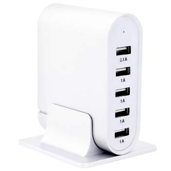 Trexonic 7.1 Amps 5 Port Universal USB Compact Charging Station in White Finish