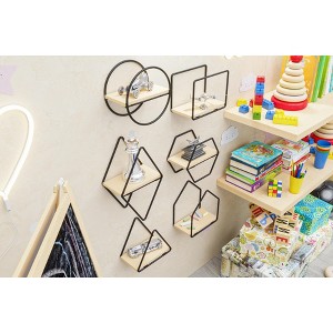 Set of 6 Geometric Wall Shelves – Floating Wooden Wall Decor - 1 of 4