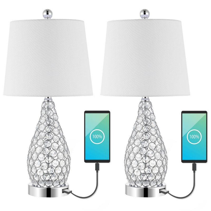 (Set of 2) 22.25&#34; Lily Midcentury Modern Iron LED Table Lamp with USB Charging Port Clear (Includes LED Light Bulb) - JONATHAN Y, 6 of 9