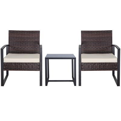 3-Piece Outdoor PE Wicker Patio Chair and Table Set with Washable Cushions for Balcony or Poolside-The Pop Home