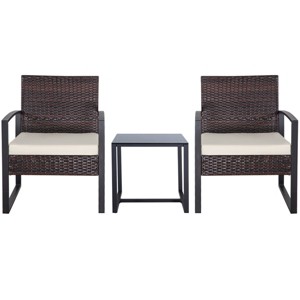 3-Piece Outdoor PE Wicker Patio Chair and Table Set with Washable Cushions for Balcony or Poolside-The Pop Home - 1 of 4