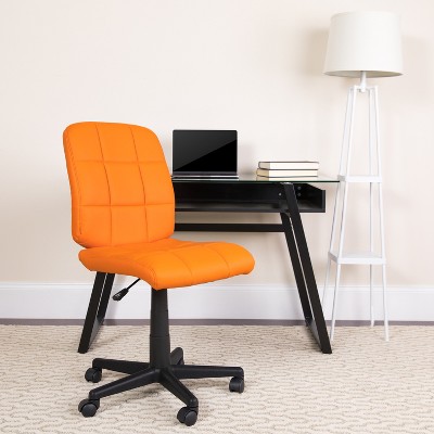 Mid-Back Armless Orange Vinyl Task Chair with Swivel