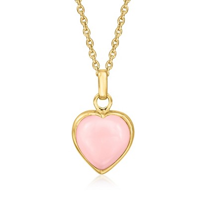 Ross-Simons Pink Opal Heart Pendant Necklace in 18kt Gold Over Sterling Size 18