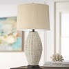 360 Lighting Modern Coastal Table Lamp 31" Tall Light Rattan Oatmeal Drum Shade for Living Room Bedroom House Bedside Nightstand - 2 of 4