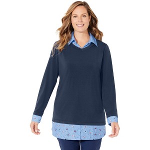 Catherines Women's Plus Size Tunic Collar Duet - 1 of 4