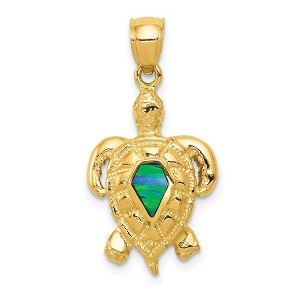 Black Bow Jewelry 14k Yellow Gold & Synthetic Blue Opal Turtle Pendant, 15mm (9/16 Inch) - 1 of 4