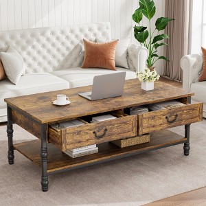 Coffee Table with Drawers 41" Wooden Coffee Table with Storage Rectangular Cocktail Table - 1 of 4