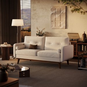 65" Loveseat Sofa, Mid Century Modern Couch Comfy Love Seat Couches for Living Room, Linen Upholstered Couches for Bedroom Small Space, Beige Cream - 1 of 4