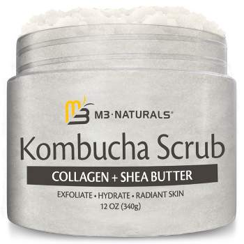 Kombucha Body Scrub with Collagen and Shea Butter, Exfoliating and Smoothing Body Scrub, M3 Naturals, 12oz