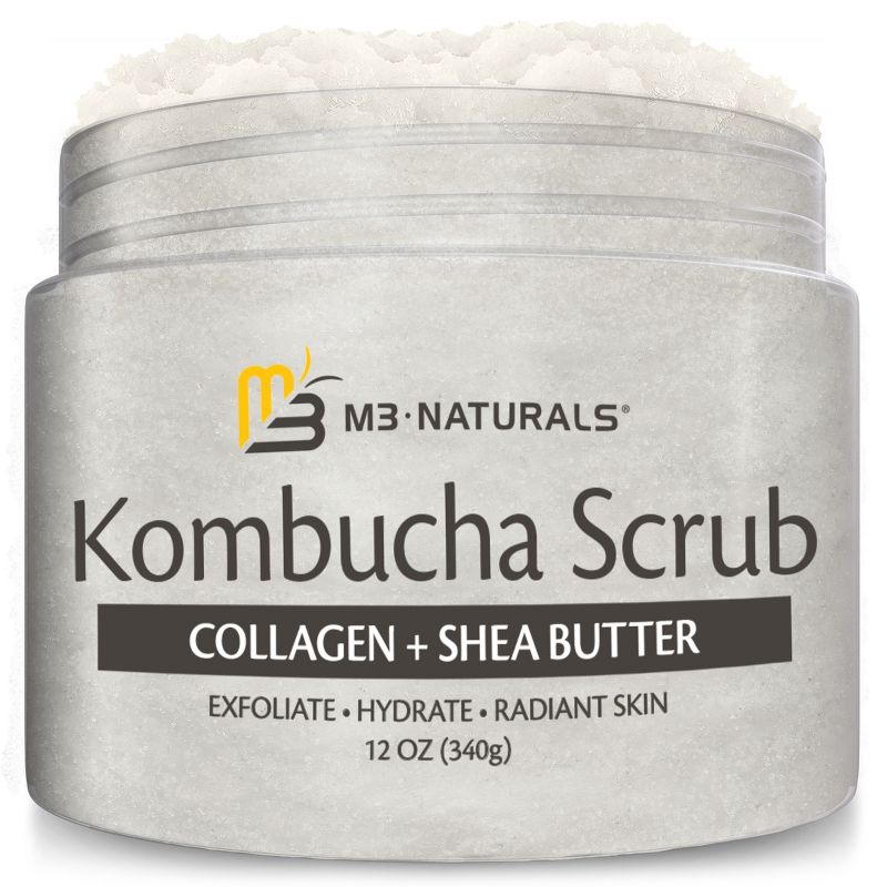 Kombucha Body Scrub with Collagen and Shea Butter, Exfoliating and Smoothing Body Scrub, M3 Naturals, 12oz, 1 of 4