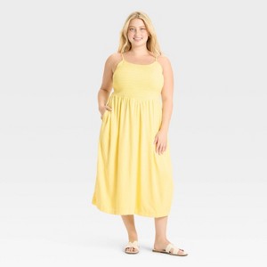 Women's Smocked V-Waist Midi Dress - A New Day™ - 1 of 3
