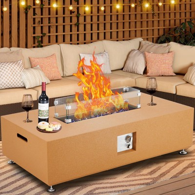50000BTU Fire Table with Wind Guard, Glass Beads & Rain Cover, Sturdy Steel Anti-rust Finish & CSA Safety Certified Outdoor Firepit