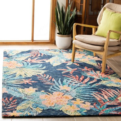 Handmade Tufted Wool Area Rug in Blue, 6' x 9' Rectangular Easy Care